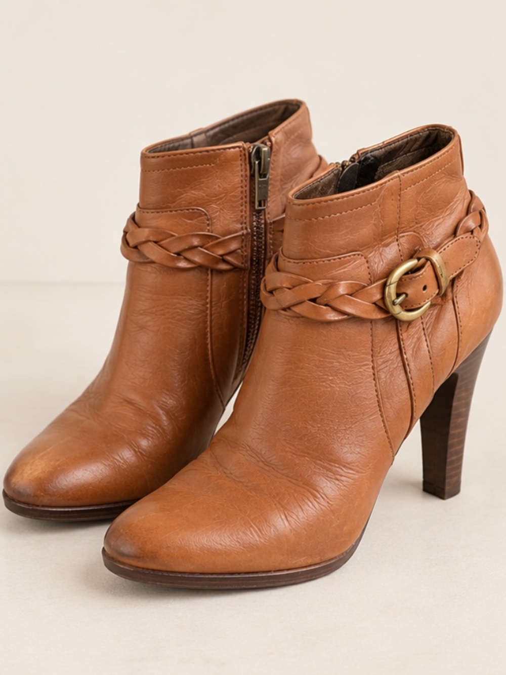 Banana Republic Sophie Cognac Leather Braided Ankle Booties Size 8M
